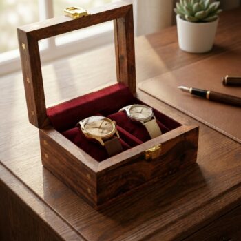 Handmade Wooden Couple Watch Box with Glass Top – Luxury His & Hers Watch Display & Storage Case