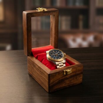 Handcrafted Wooden Watch Box with Glass Top – Single Watch Display & Storage Case