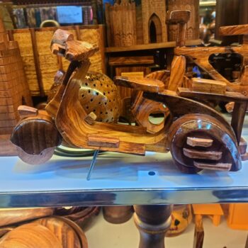 Handcrafted Retro Wooden Vespa-Style Scooter Miniature Desktop Display Model