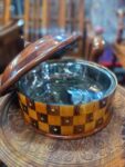 Handmade Wooden hotpot tukri style and brass work with removable steel bowl