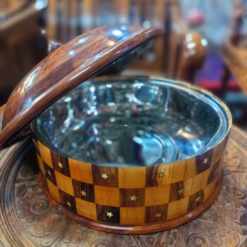 Handmade Wooden hotpot tukri style and brass work with removable steel bowl